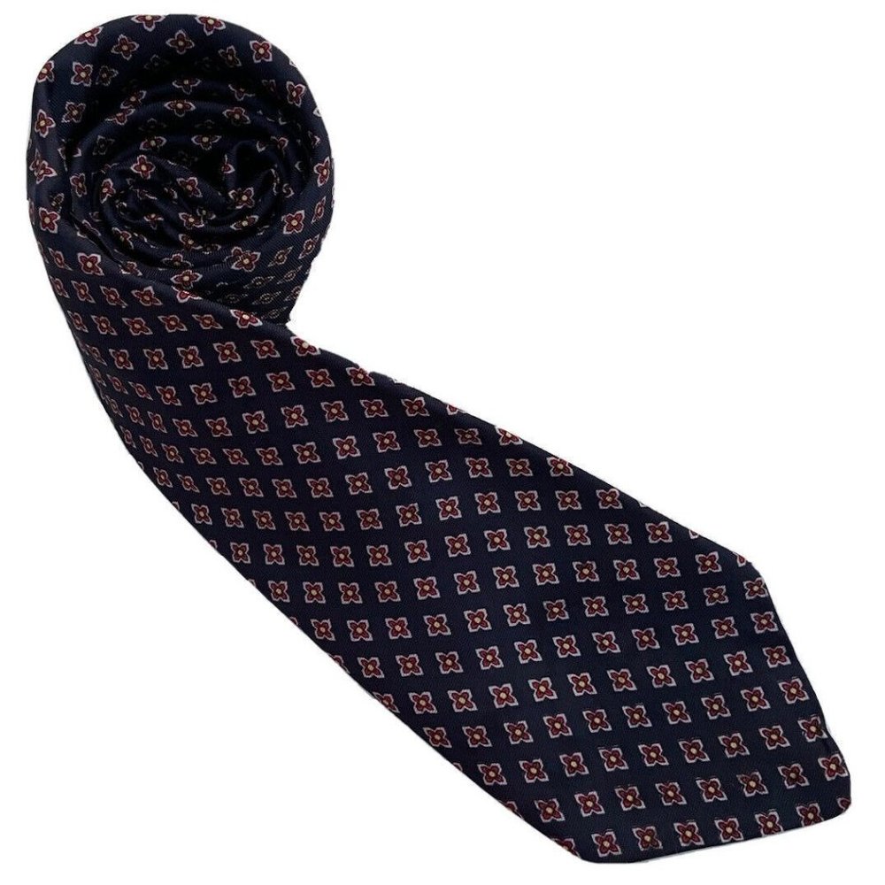 Vintage Silk Men’s Tie JoS A Banks Blue With Square Flower Pattern Business